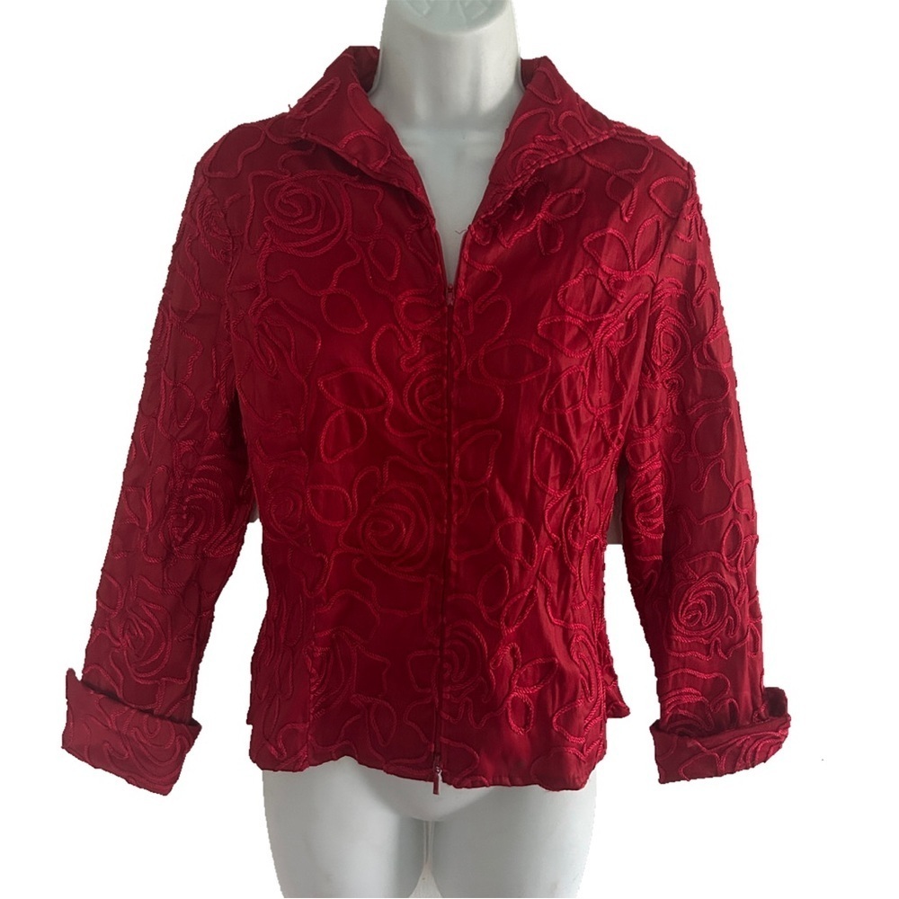 Samuel Dong Womens S Red Stretch Soutash Zip Front Jacket *